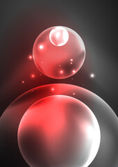 Glowing neon shiny transparent bubbles, glass circles or bio cell concept. Techno futuristic vector abstract background For Wallpaper, Banner, Background, Card, Book Illustration, landing page