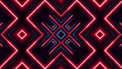 Abstract Digital Kaleidoscopic Background Neon Polygon/ 4k animation of an abstract digital kaleidoscope cg background with neon light polygons in slow motion seamless looping - Powered by Adobe