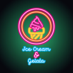 ice cream neon sign for ice cream advertisement. vector illustration	