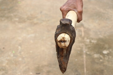 Old and rusty axe which is mainly used to break wood held in hand with wooden handle