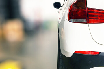 Obraz premium close up back white car isolated bokeh blur background