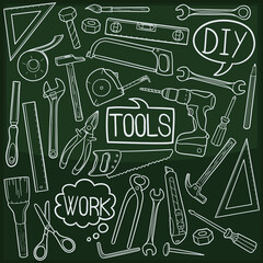 Tools Repair Doodle Icon Chalkboard Sketch