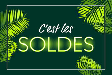 Obraz premium French Summer sale banner - Green neon tropical design 