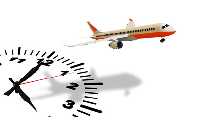 Obraz na płótnie Canvas airplane time clock flight flying , 3d rendering