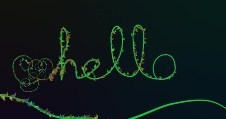 Vine and leaves growing to form hello. Write on animation of natural vines to say hello with leaves and creative writing for YouTube videos - 4K - Powered by Adobe