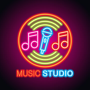 music studio neon sign for music studio or recording studio plank banner. vector illustration	
