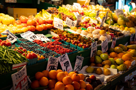 Farmer's Market displaying colorful fruit in Seattle, Washington
