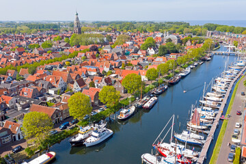 Obraz premium Aerial from the harbor and city Enkhuizen in the Netherlands