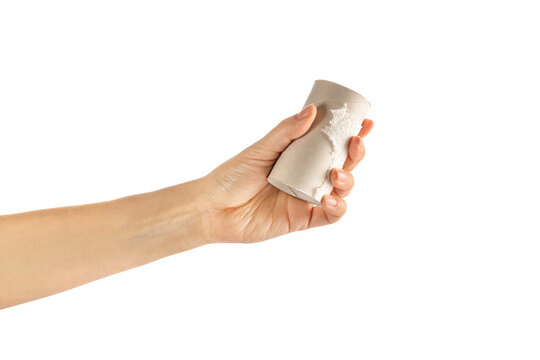 Hand With Empty Toilet Paper Roll