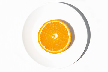 Sliced ​​orange on a plate.