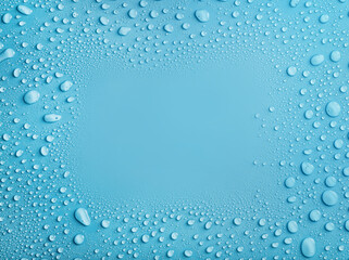 Water drops frame on blue background