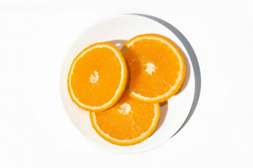 Sliced ​​orange on a plate.