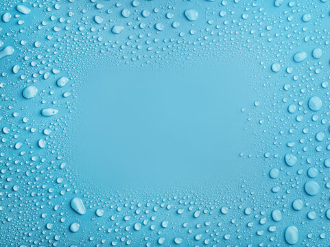 Water drops frame on blue background