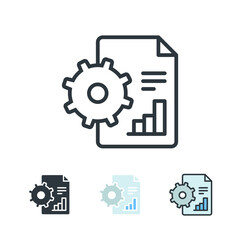 Graph in paper document with cogwheel for Big data processing analytic. Project page evaluation. Data Management, Analysis, Reports & Database icon. Vector illustration Design, white background EPS10