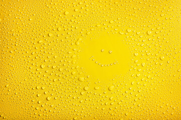 Happy smile on water drops yelllow background