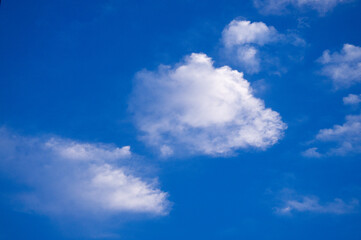 Fototapeta na wymiar 青空に並んで浮かぶ白い綿雲 積雲