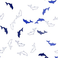 Dark BLUE vector seamless backdrop with ocean dolphins. Modern abstract illustration with sea dolphins. Pattern for marine leaflets.
