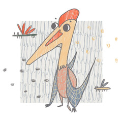 Composition with Pterosaur Quetzalcoatl, prehistoric insects, and pencil dots © Ульяна Шабанова