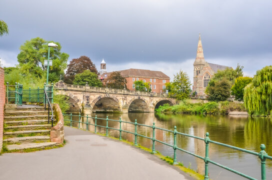 Shrewsbury Town River Scene With Bridge And Church