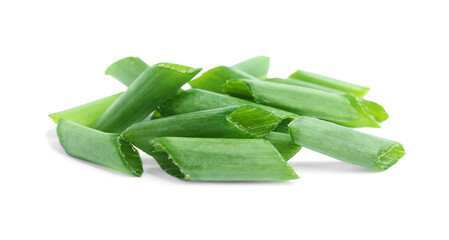 Cut green spring onion isolated on white