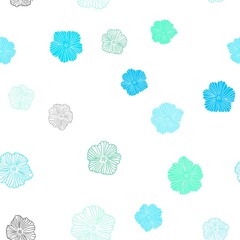 Light Blue, Green vector seamless doodle pattern with flowers. Decorative design of flowers on white background. Design for wallpaper, fabric makers.