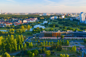 Minsk city, the capital of the Republic of Belarus. View from the observation deck of the National Library of Belarus.