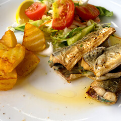  Fish with green bones. Garfish (Belone belone). Selective focus