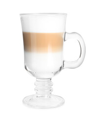 Glass of delicious latte macchiato isolated on white