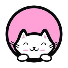 Cute cat peeking out window icon vector illustration