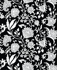 traditional indian paisley pattern on black and white background