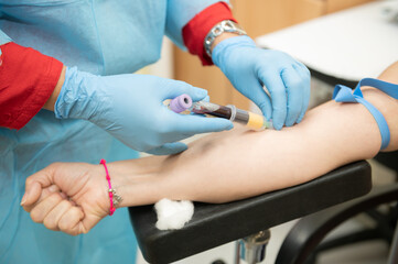 Blood tests on a patient in a hospital. Concept of health and medicine