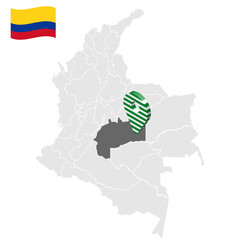 Location of Meta on map Colombia. 3d Meta location sign. Flag of Meta. Quality map with regions  of Colombia for your web site design, logo, app, UI. Stock vector. EPS10.