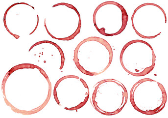 wine glas circle stains on white background