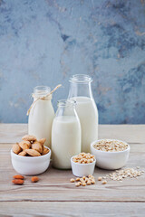 Obraz na płótnie Canvas dairy free milk drink and ingredients