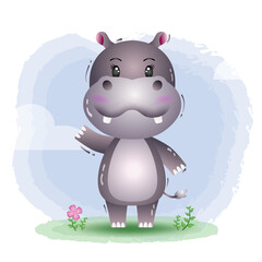 cute hippo in the children's style. cute cartoon hippopotamus vector illustration
