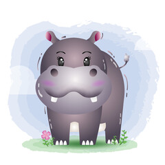cute hippo in the children's style. cute cartoon hippopotamus vector illustration