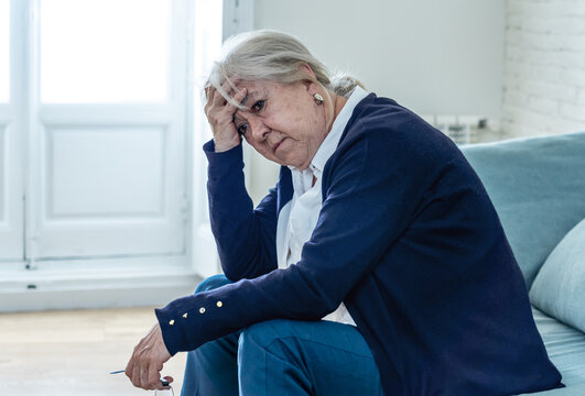 Senior widow woman lonely and sad feeling depressed at home