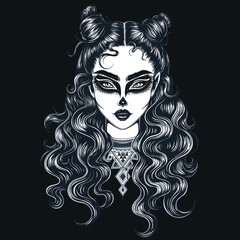 Fototapeta premium Vector Black and White Sugar Skull Girl Illustration