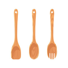 Kitchen wooden utensil collection. Vector illustration cartoon flat icon set isolated on white background.
