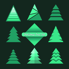 Vector Green Christmas Tree Set