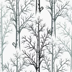 No drill blackout roller blinds Birch trees Vector Black and White Birch Seamless Pattern