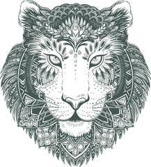 Vector Vintage Tiger Face Abstract Sketch