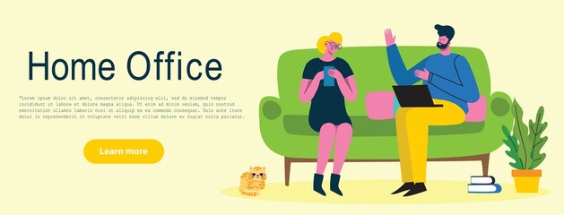 People at home in quarantine. Working at home, coworking space, concept vector flat style illustration