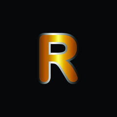 Golden Version of Arial Rounded Alphabet R With Silver Stroke. Modern And Luxury Golden Design of R Alphabet With Silver Stroke .Alphabetic Collection of Golden Arial Rounded Alphabet