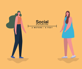 Social distancing between women design of Covid 19 virus theme Vector illustration