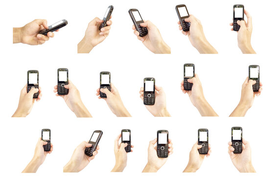 mobile phone or smartphone in hand collection isolated on white background