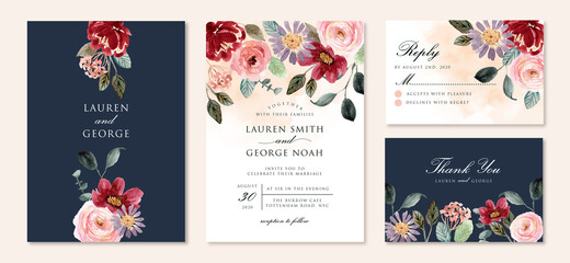 wedding invitation suite with beautiful floral garden watercolor