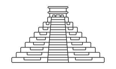 Ancient el Castillo pyramid line art icon for apps and websites - obrazy, fototapety, plakaty