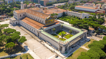 Aerial view of the papal basilica of San Paolo outside the walls in Rome, Italy. The building is one of the four papal basilicas of Rome