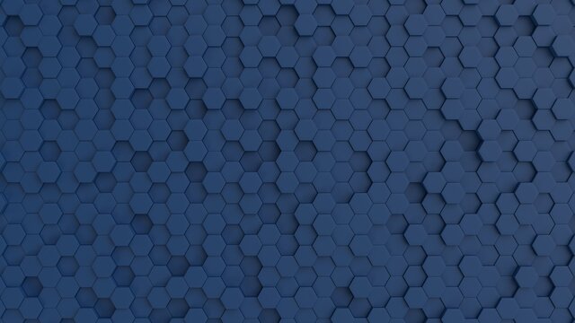 Hexagonal dark navy blue background texture. 3d illustration, 3d rendering